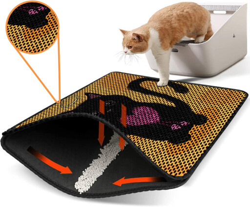Covoras litiera pentru colectarea granulelor de nisip, Paws &amp; Whiskers, Nrszn0253, 50% PVC/50% poliester, Multicolor