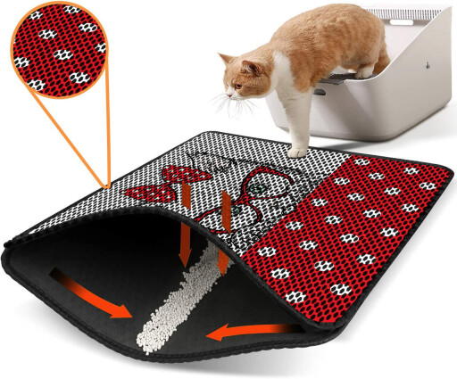 Covoras litiera pentru colectarea granulelor de nisip, Paws &amp; Whiskers, Nrszn0256, 50% PVC/50% poliester, Multicolor