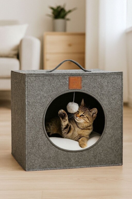 Pat pentru animale de companie, Paws &amp; Whiskers, Kitty, Material exterior: 100% poliester, Gri