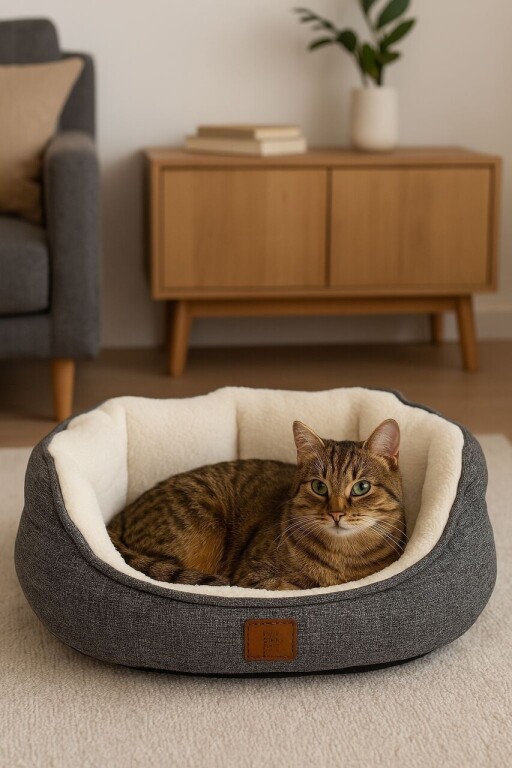Pat pentru animale de companie, Paws &amp; Whiskers, Coco M, Material exterior: 100% poliester, Gri/Alb