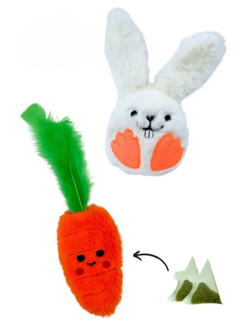 Jucărie pentru pisici, Paws &amp; Whiskers, Miyav 1021, 100% MATERIAL TEXTIL PLUȘOS, Alb / Portocaliu