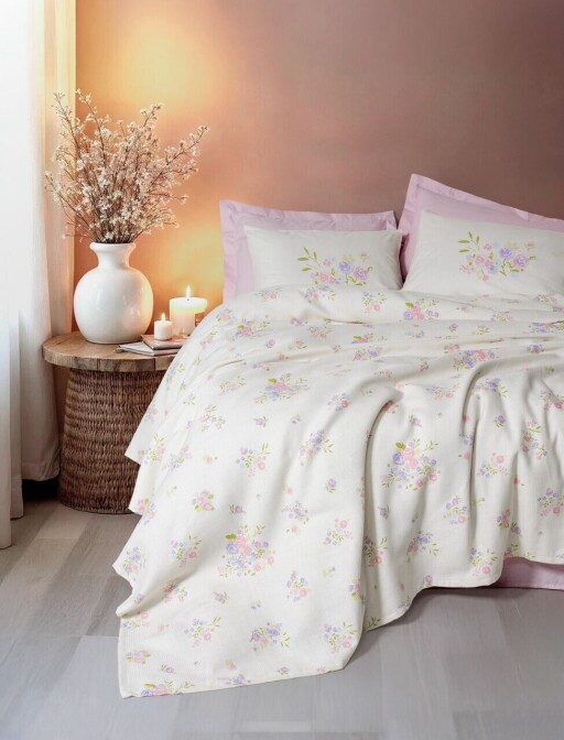 Set cuvertura pique dubla, L'essentiel Maison, Petal, Bumbac, Roz