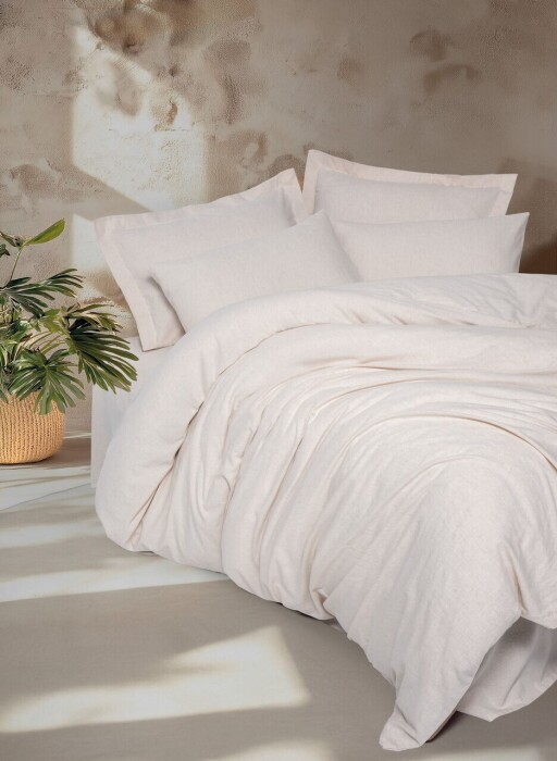 Lenjerie de pat dubla, L'essentiel Maison, Basic, 25% in / 75% bumbac, Bej