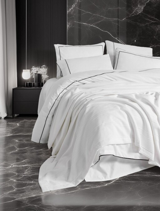 Double Quilt Cover Set &amp; Pique, L'essentiel Maison, Mahur, Bumbac, Alb