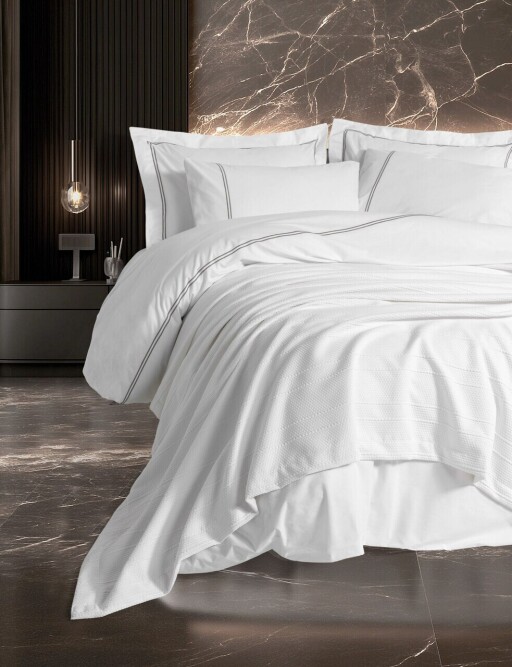 Double Quilt Cover Set &amp; Pique, L'essentiel Maison, Mehves, Bumbac, Alb