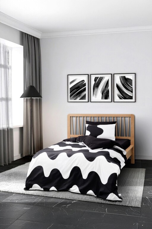 Lenjerie de pat pentru o persoana, L'essentiel Maison, Flow, Bumbac Ranforce, Negru