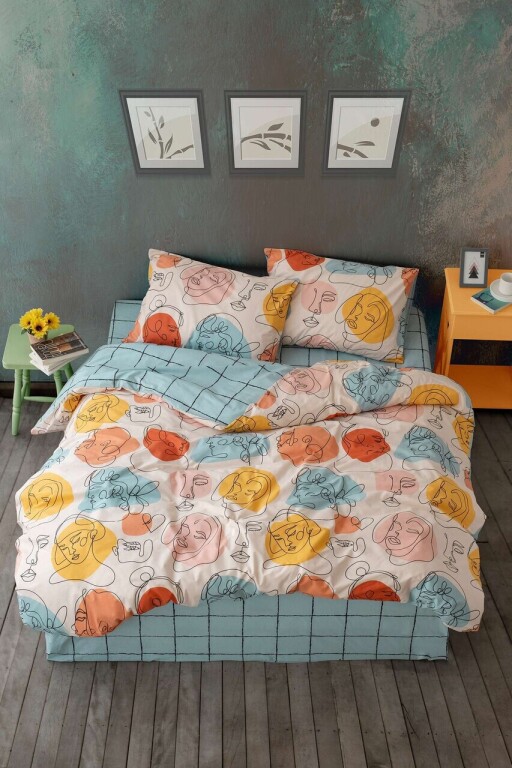 Lenjerie de pat dubla, L'essentiel Maison, Modern, Bumbac Ranforce, Verde menta