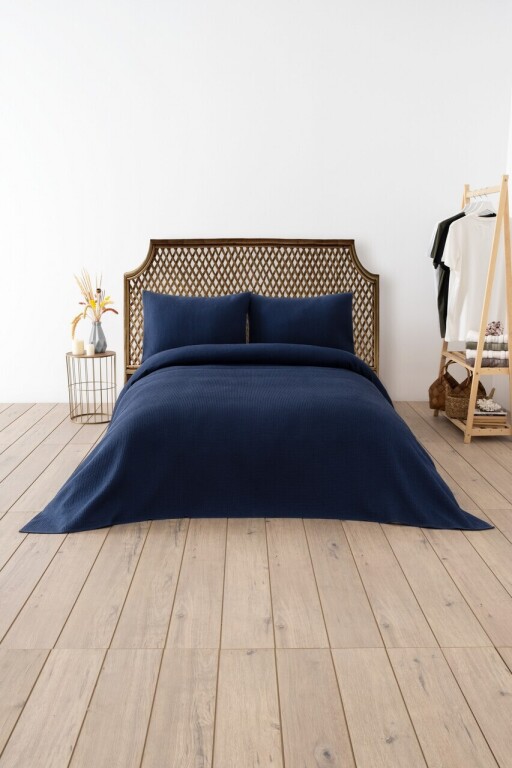 Cuvertura pique Single, L'essentiel Maison, Waffle, 65% bumbac/35% poliester, Albastru navy