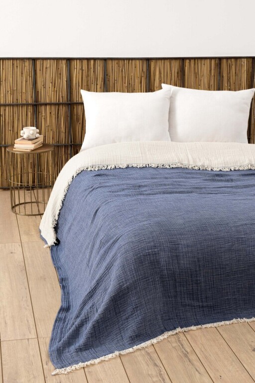 Cuvertura matlasata dubla, L'essentiel Maison, Muslin, Bumbac , Albastru navy