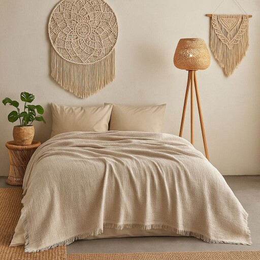 Cuvertura matlasata dubla, L'essentiel Maison, Muslin, Bumbac , Cappuccino