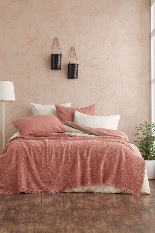 Cuvertura matlasata dubla, L'essentiel Maison, Muslin, Bumbac , Roz somon