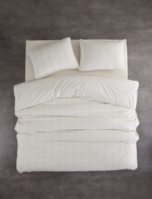 Lenjerie de pat dubla, L'essentiel Maison, Encorte, Bumbac Ranforce, Crem/Negru