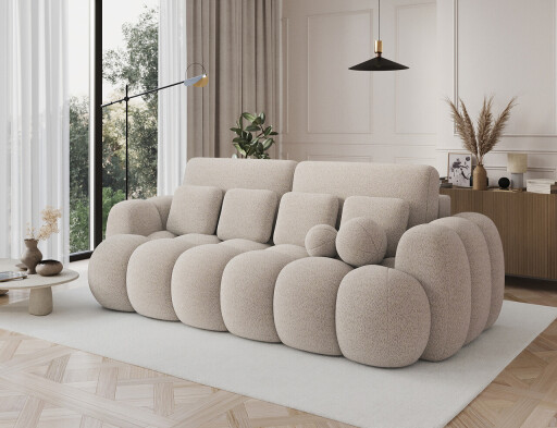 Canapea extensibila 3 locuri ELTAP, Cotonn, 256x119x105 cm, lemn/poliester, bej deschis