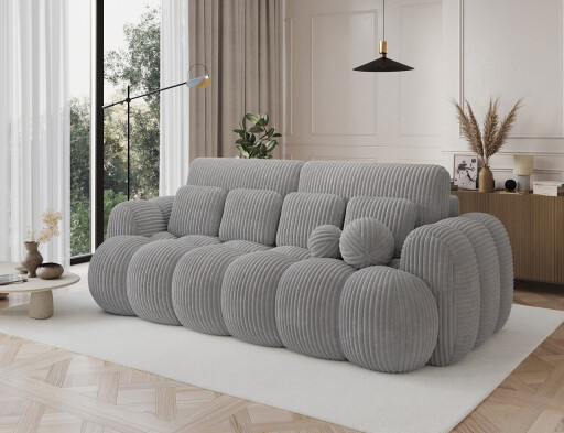 Canapea extensibila 3 locuri ELTAP, Cotonn, 256x119x105 cm, lemn/poliester, gri deschis