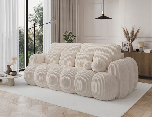Canapea extensibila 3 locuri ELTAP, Cotonn, 256x119x105 cm, lemn/poliester, alb murdar