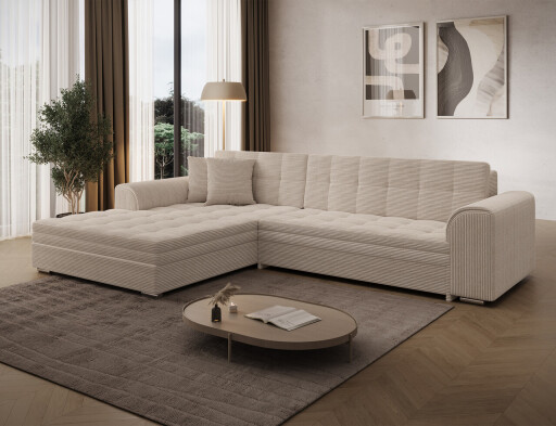 Coltar extensibil stanga 4 locuri ELTAP, Sorento, 296x194x78 cm, lemn/poliester, bej
