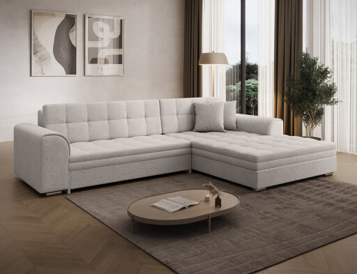 Coltar extensibil dreapta 4 locuri ELTAP, Sorento, 296x194x78 cm, lemn/poliester, alb murdar