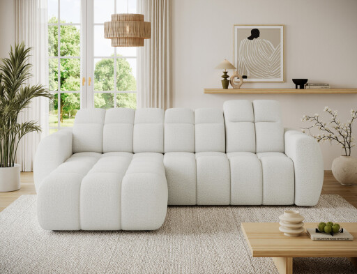 Coltar extensibil stanga 3 locuri ELTAP, Fanito, 288x200x105 cm, lemn/poliester, alb