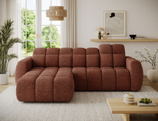 Coltar extensibil stanga 3 locuri ELTAP, Fanito, 288x200x105 cm, lemn/poliester, caramiziu