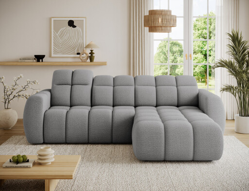 Coltar extensibil dreapta 3 locuri ELTAP, Fanito, 288x200x105 cm, lemn/poliester, gri deschis
