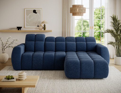 Coltar extensibil dreapta 3 locuri ELTAP, Fanito, 288x200x105 cm, lemn/poliester, albastru inchis