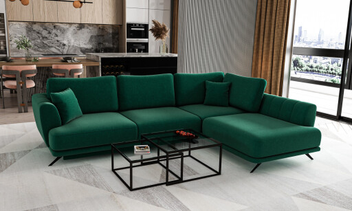 Coltar extensibil dreapta 4 locuri ELTAP, RT-35LU, Larde, 286x191x90 cm, lemn/poliester, verde inchis