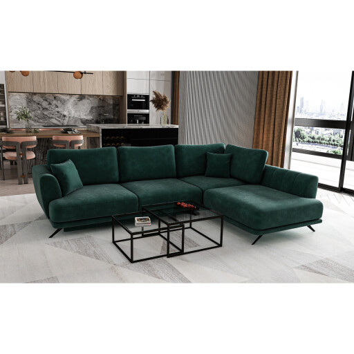 Coltar extensibil dreapta 4 locuri ELTAP, RT-35NU, Larde, 286x191x90 cm, lemn/poliester, verde inchis