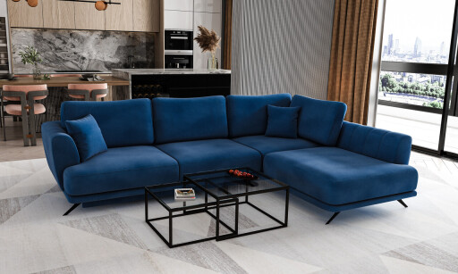 Coltar extensibil dreapta 4 locuri ELTAP, RT-40LO, Larde, 286x191x90 cm, lemn/poliester, albastru inchis