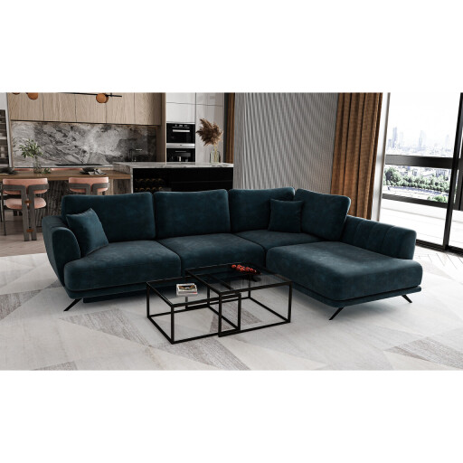 Coltar extensibil dreapta 4 locuri ELTAP, RT-40NU, Larde, 286x191x90 cm, lemn/poliester, albastru inchis