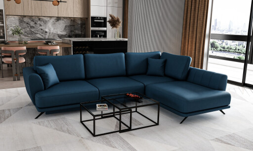 Coltar extensibil dreapta 4 locuri ELTAP, RT-40SA, Larde, 286x191x90 cm, lemn/poliester, albastru inchis