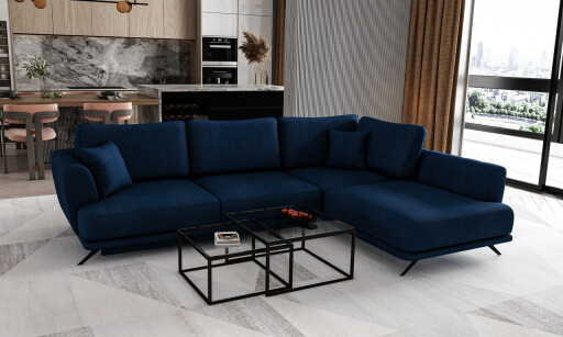 Coltar extensibil dreapta 4 locuri ELTAP, RT-40VE, Larde, 286x191x90 cm, lemn/poliester, albastru inchis