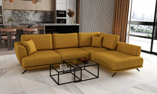 Coltar extensibil dreapta 4 locuri ELTAP, RT-45GO, Larde, 286x191x90 cm, lemn/poliester, mustar