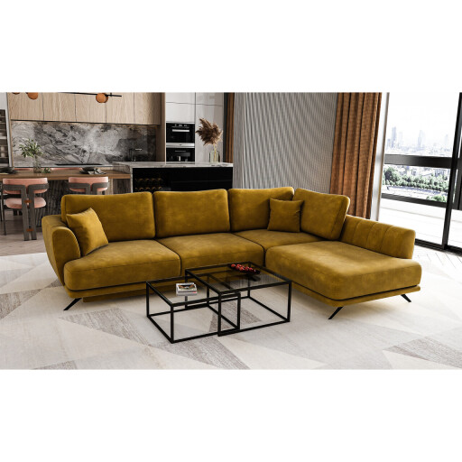 Coltar extensibil dreapta 4 locuri ELTAP, RT-45NU, Larde, 286x191x90 cm, lemn/poliester, mustar