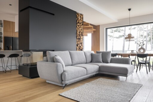 Coltar extensibil dreapta 4 locuri ELTAP, RT-86GU, Larde, 286x191x90 cm, lemn/poliester, gri deschis