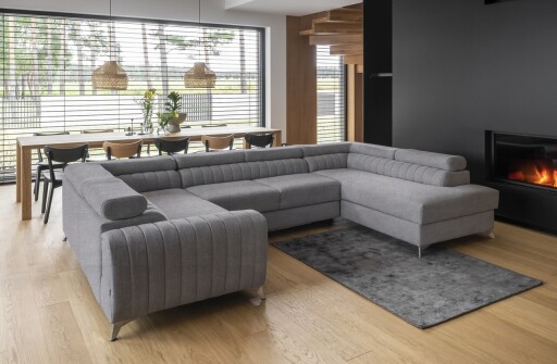 Coltar extensibil dreapta 6 locuri ELTAP, RT-04PO, Louis, 347x202x92 cm, lemn/poliester, gri