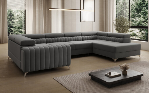 Coltar extensibil dreapta 6 locuri ELTAP, RT-04VE, Louis, 347x202x92 cm, lemn/poliester, gri inchis