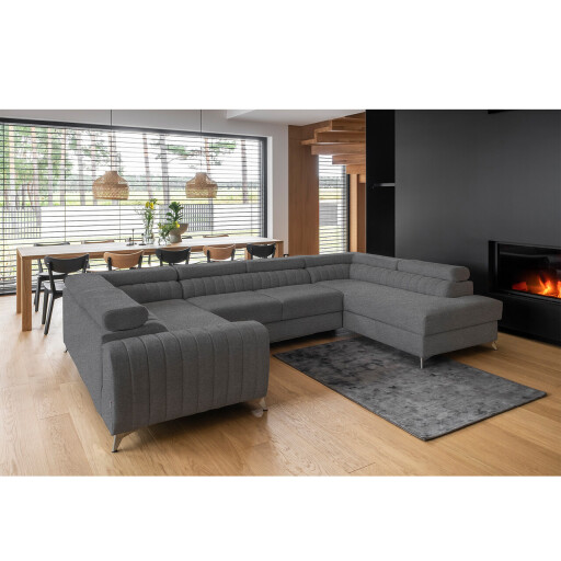 Coltar extensibil dreapta 6 locuri ELTAP, RT-04VER, Louis, 347x202x92 cm, lemn/poliester, gri