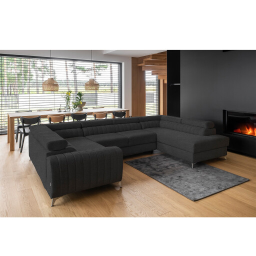 Coltar extensibil dreapta 6 locuri ELTAP, RT-05VER, Louis, 347x202x92 cm, lemn/poliester, gri antracit