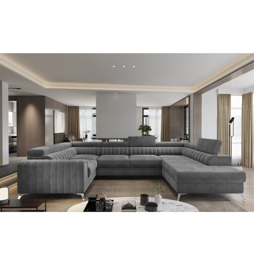 Coltar extensibil dreapta 6 locuri ELTAP, RT-06SO, Louis, 347x202x92 cm, lemn/poliester, gri inchis
