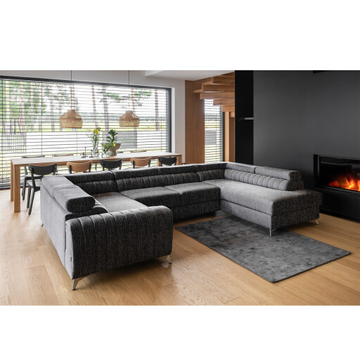 Coltar extensibil dreapta 6 locuri ELTAP, RT-10MAR, Louis, 347x202x92 cm, lemn/poliester, negru