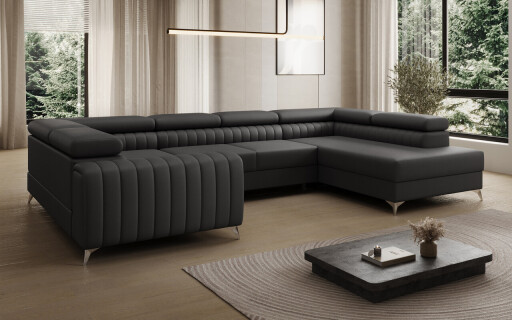 Coltar extensibil dreapta 6 locuri ELTAP, RT-11SOF, Louis, 347x202x92 cm, lemn/poliester, negru