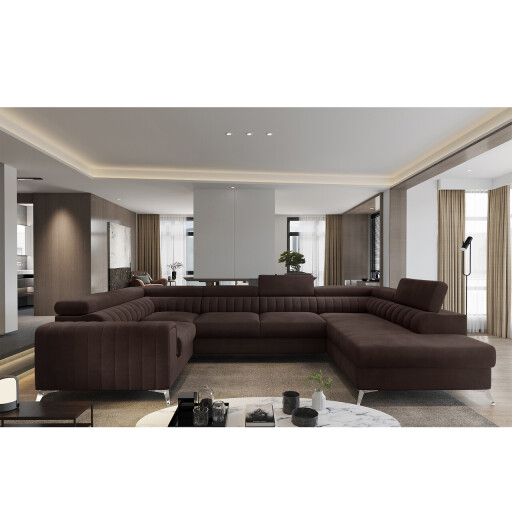 Coltar extensibil dreapta 6 locuri ELTAP, RT-22NU, Louis, 347x202x92 cm, lemn/poliester, maro inchis