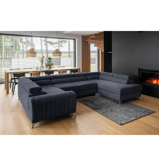 Coltar extensibil dreapta 6 locuri ELTAP, RT-40PO, Louis, 347x202x92 cm, lemn/poliester, albastru inchis