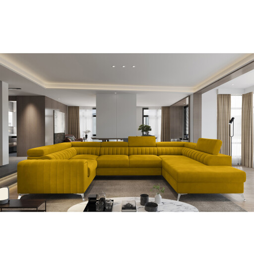 Coltar extensibil dreapta 6 locuri ELTAP, RT-45LO, Louis, 347x202x92 cm, lemn/poliester, mustar