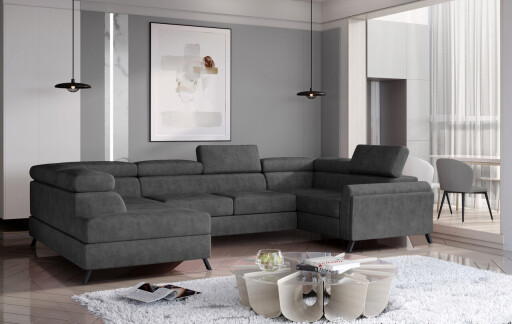 Coltar extensibil stanga 4 locuri ELTAP, Esc-03, Escada, 336x200x92 cm, lemn/poliester, gri inchis
