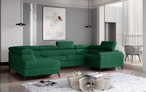 Coltar extensibil stanga 4 locuri ELTAP, Esc-07, Escada, 336x200x92 cm, lemn/poliester, verde inchis