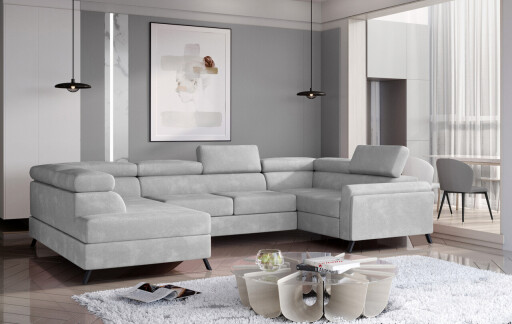 Coltar extensibil stanga 4 locuri ELTAP, Esc-14, Escada, 336x200x92 cm, lemn/poliester, gri deschis