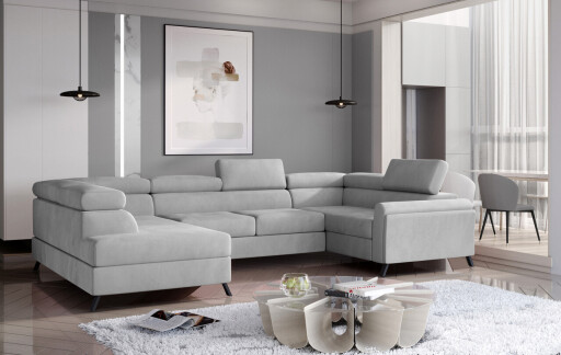 Coltar extensibil stanga 4 locuri ELTAP, Esc-21, Escada, 336x200x92 cm, lemn/poliester, gri deschis