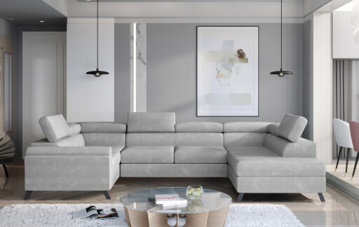 Coltar extensibil dreapta 4 locuri ELTAP, Esc-38, Escada, 336x200x92 cm, lemn/poliester, gri deschis