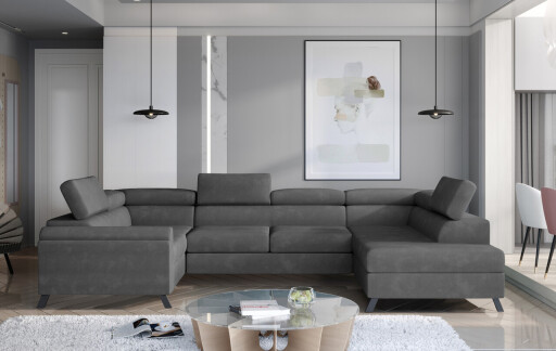 Coltar extensibil dreapta 4 locuri ELTAP, Esc-39, Escada, 336x200x92 cm, lemn/poliester, gri inchis